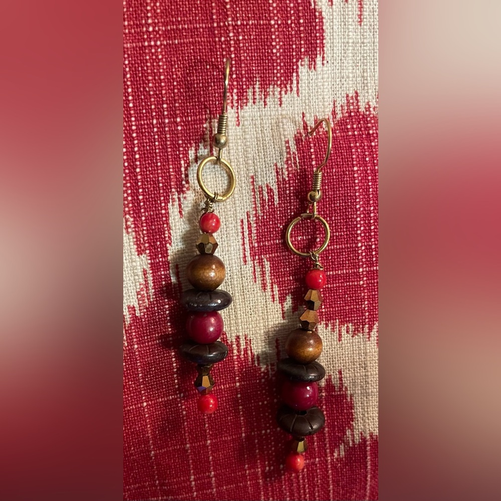 Bohemian Red and Brown Layered Bead Earrings